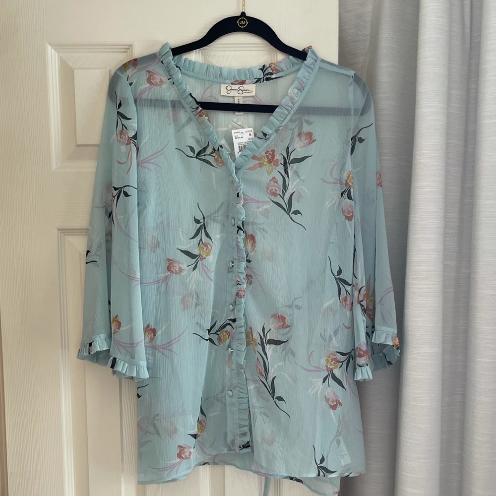 Sheer floral Jessica Simpson maternity top